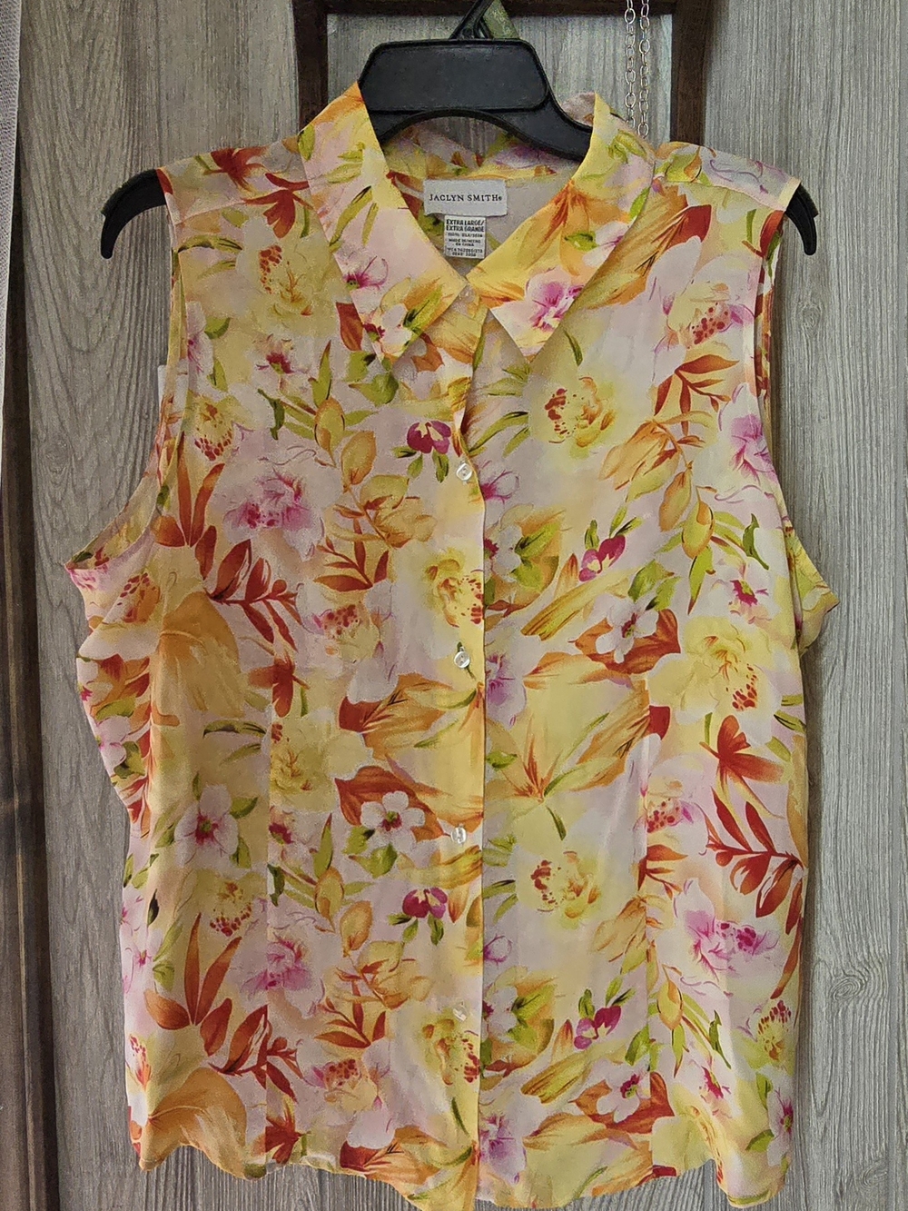 Jaclyn Smith Yellow Floral Sleeveless Blouse